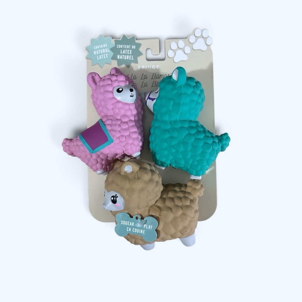 Fringe Set Of 3 Llama Squeaky Latex Dog Toys New On Card